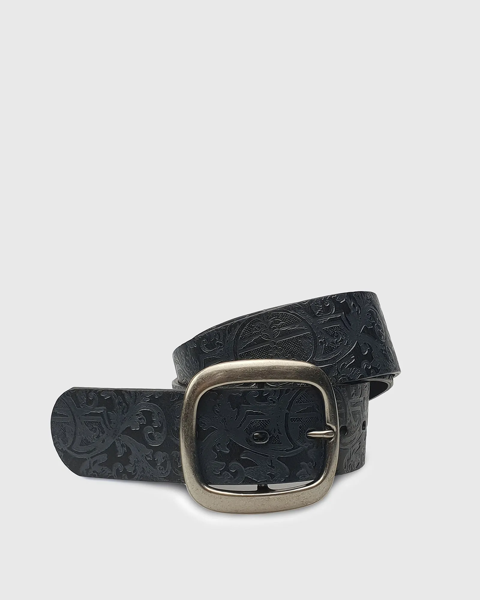 VINCENT& FRANKS / ROUGE 651E EMBOSSED BLACK LEATHER BELT