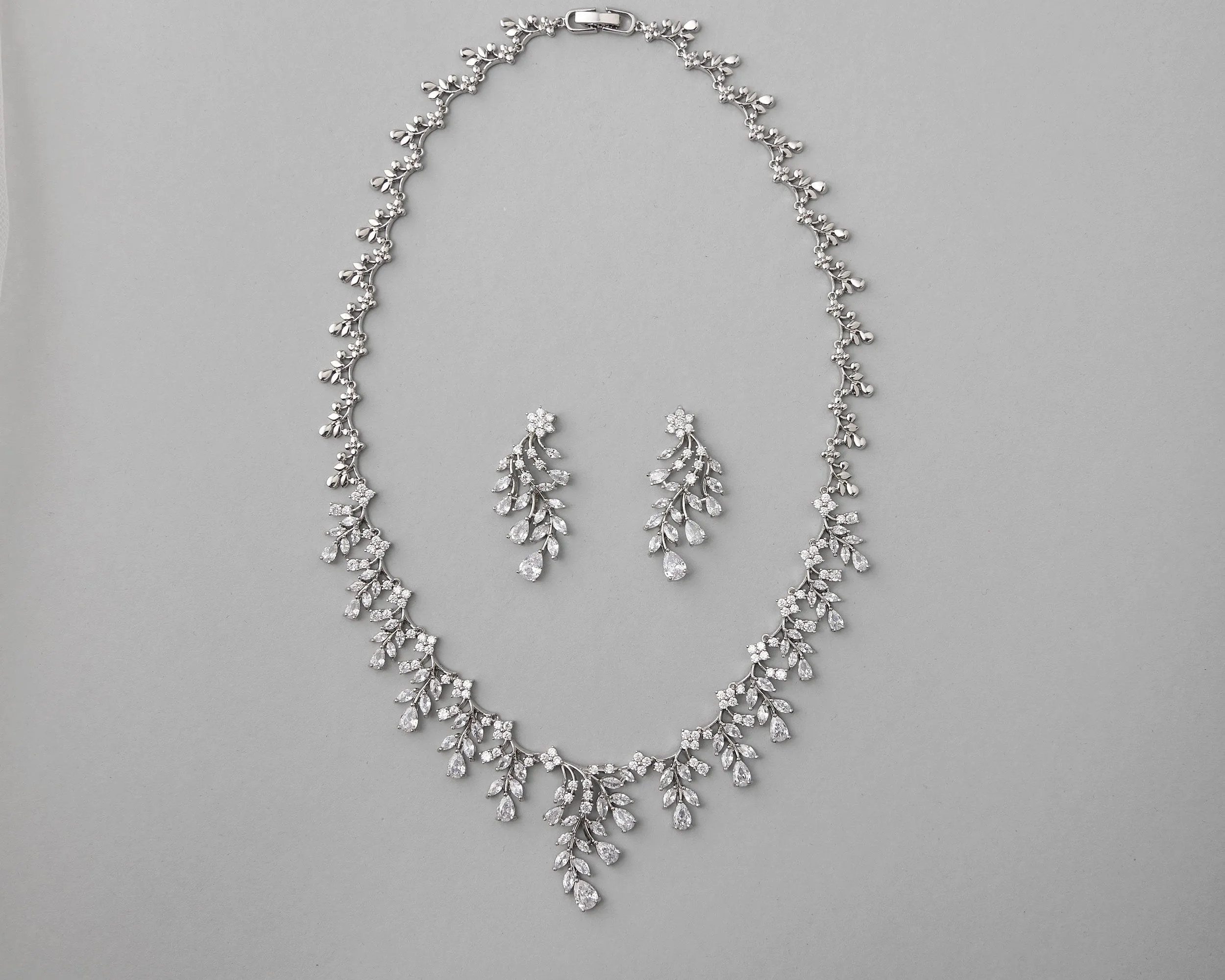 Vine Drops CZ Birdal Necklace Set