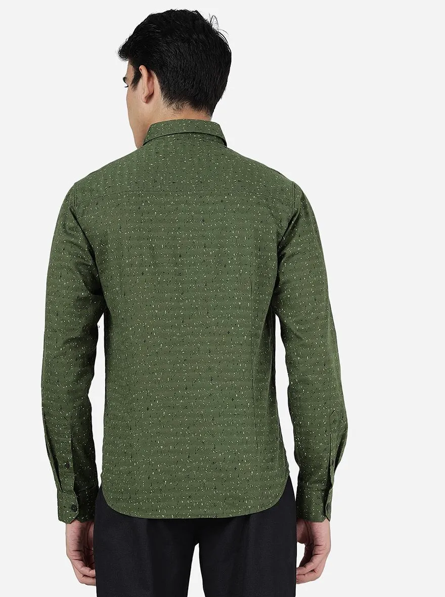 Vineyard Green Printed Slim Fit Casual Shirt | Greenfibre