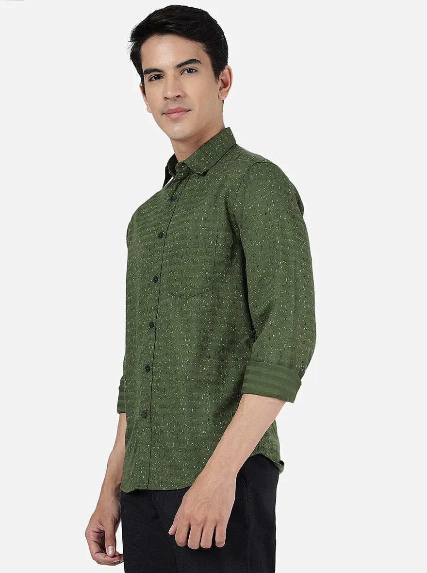 Vineyard Green Printed Slim Fit Casual Shirt | Greenfibre