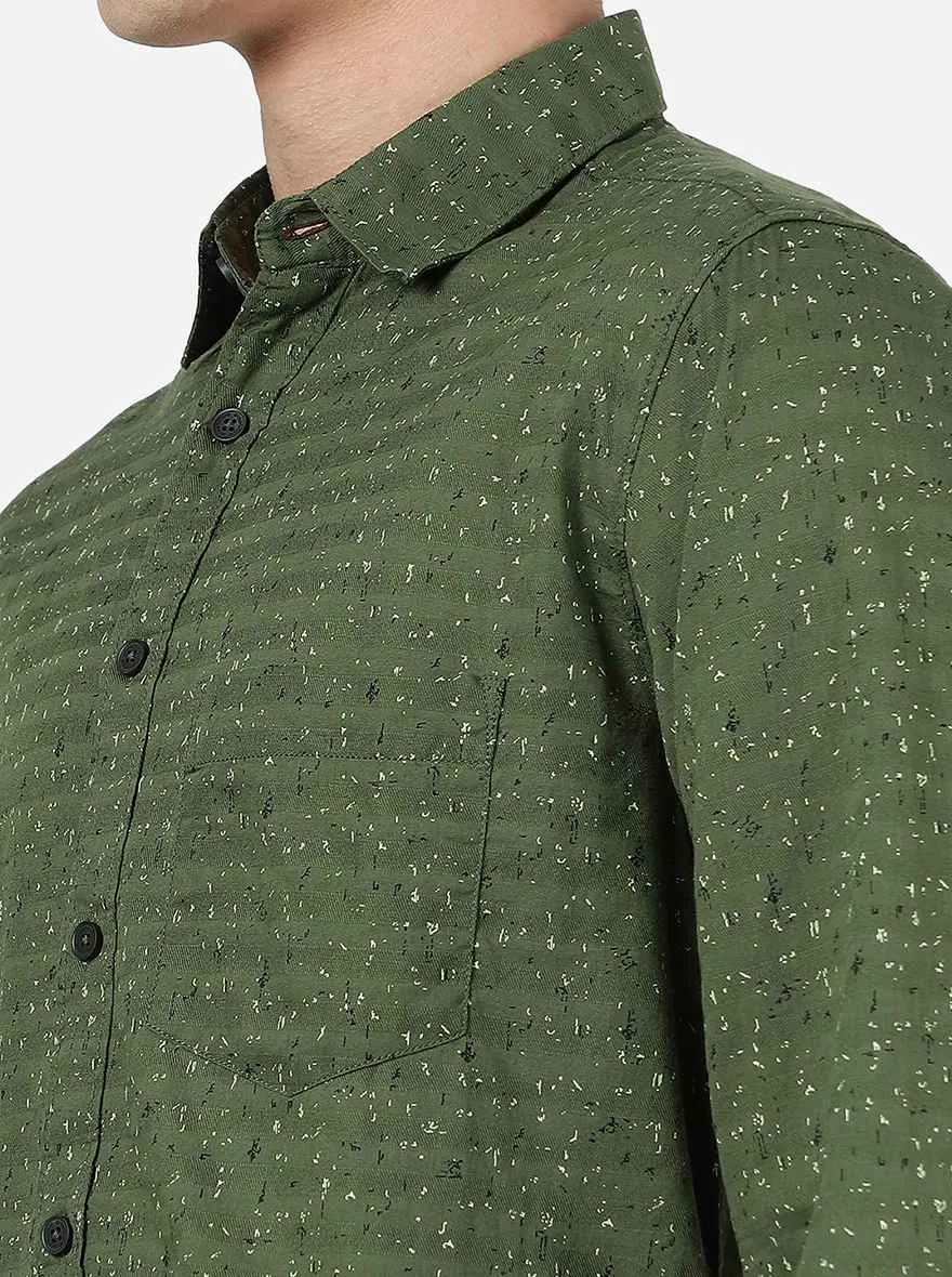 Vineyard Green Printed Slim Fit Casual Shirt | Greenfibre