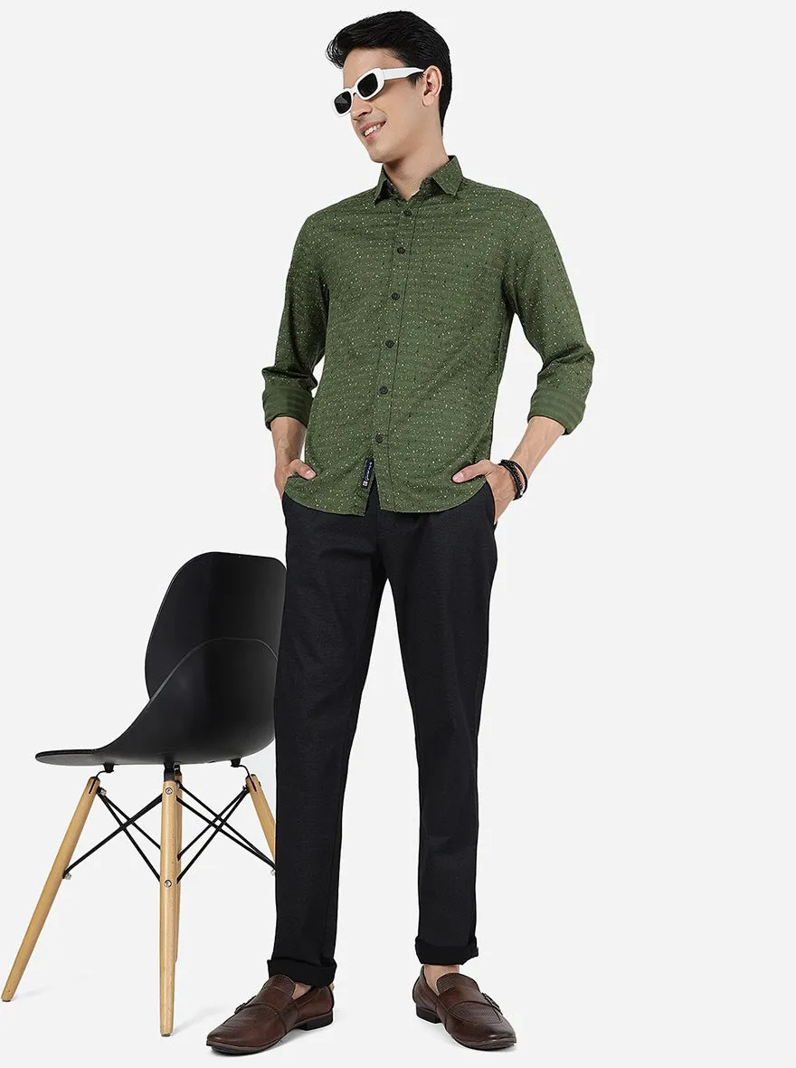 Vineyard Green Printed Slim Fit Casual Shirt | Greenfibre