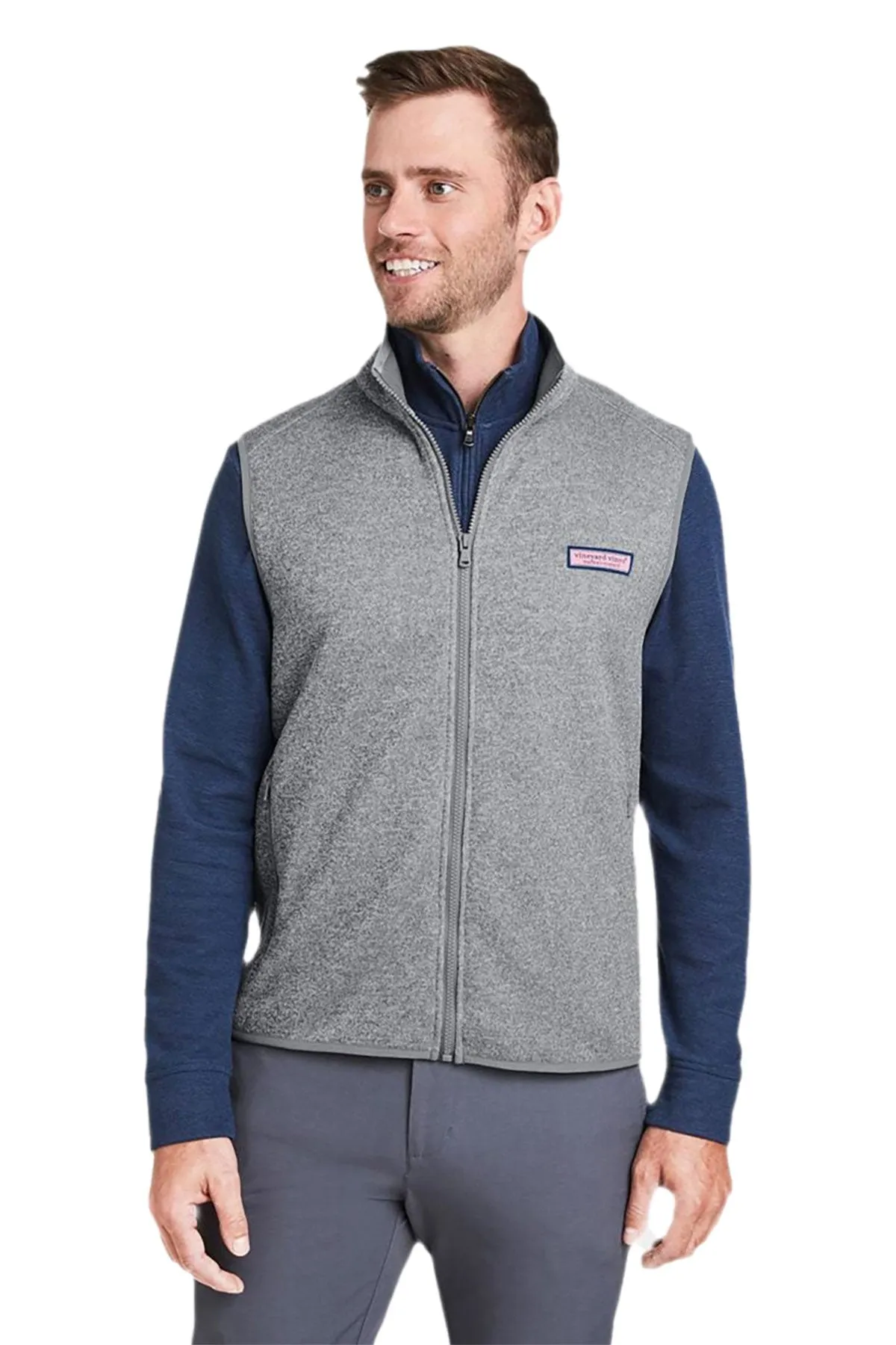 Vineyard Vines Custom Mens Mountain Sweater Fleece Vests, Grey Heather