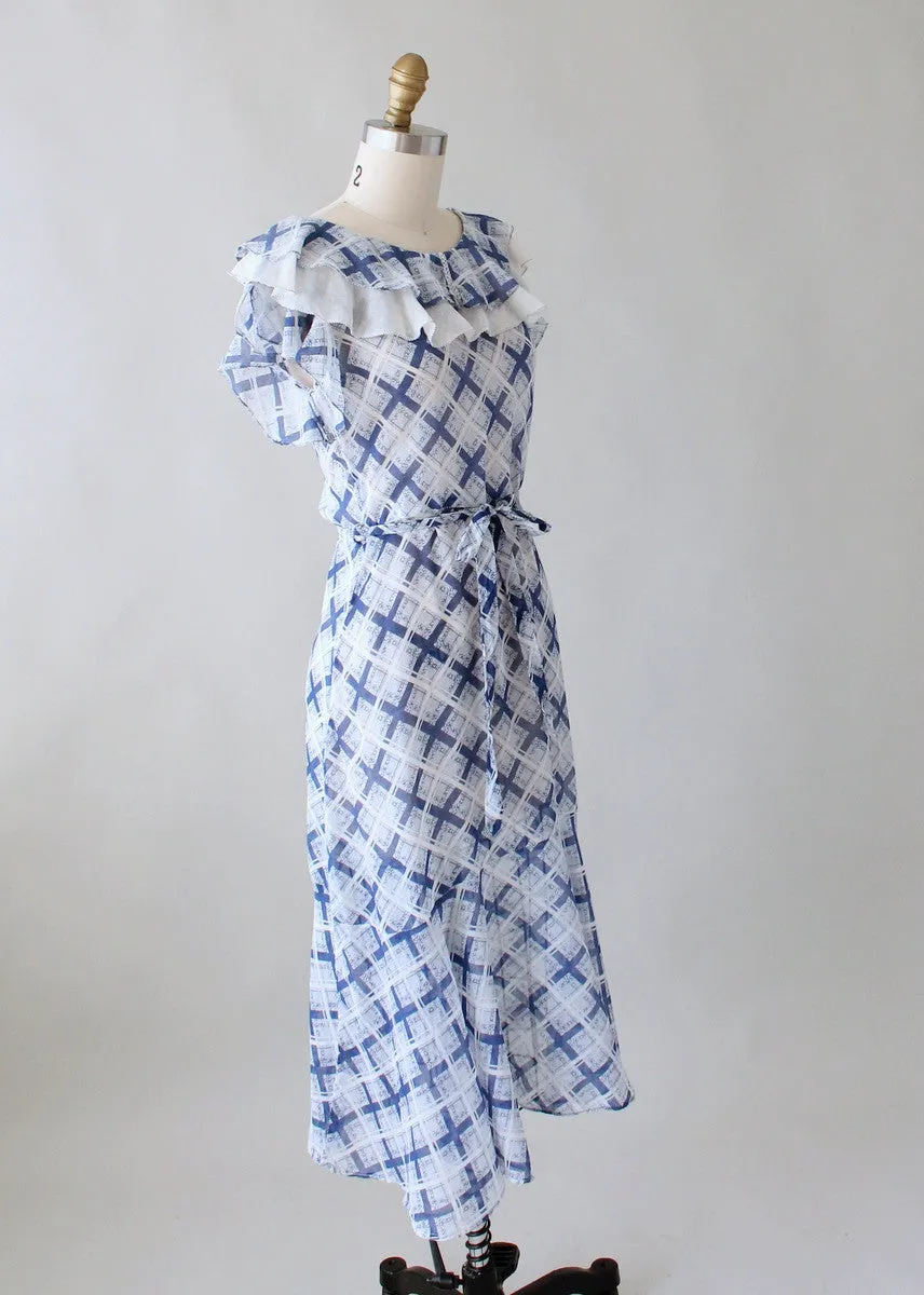 Vintage 1930s Blue and White Check Day Dress