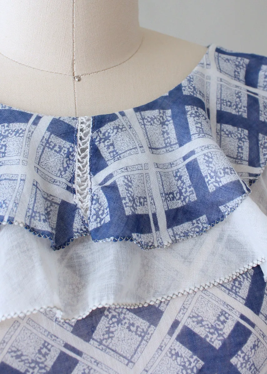 Vintage 1930s Blue and White Check Day Dress