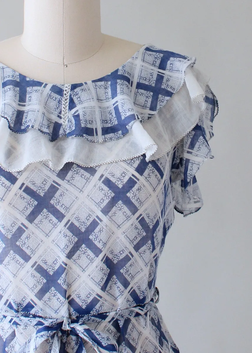 Vintage 1930s Blue and White Check Day Dress