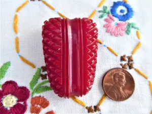 Vintage 1930s Dress Clip Cherry Red Bakelite Art Deco Carved Neckline Clip