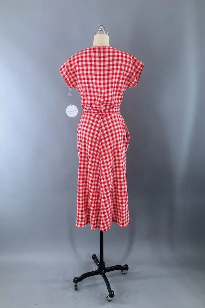 Vintage 1930s Red Gingham Dress