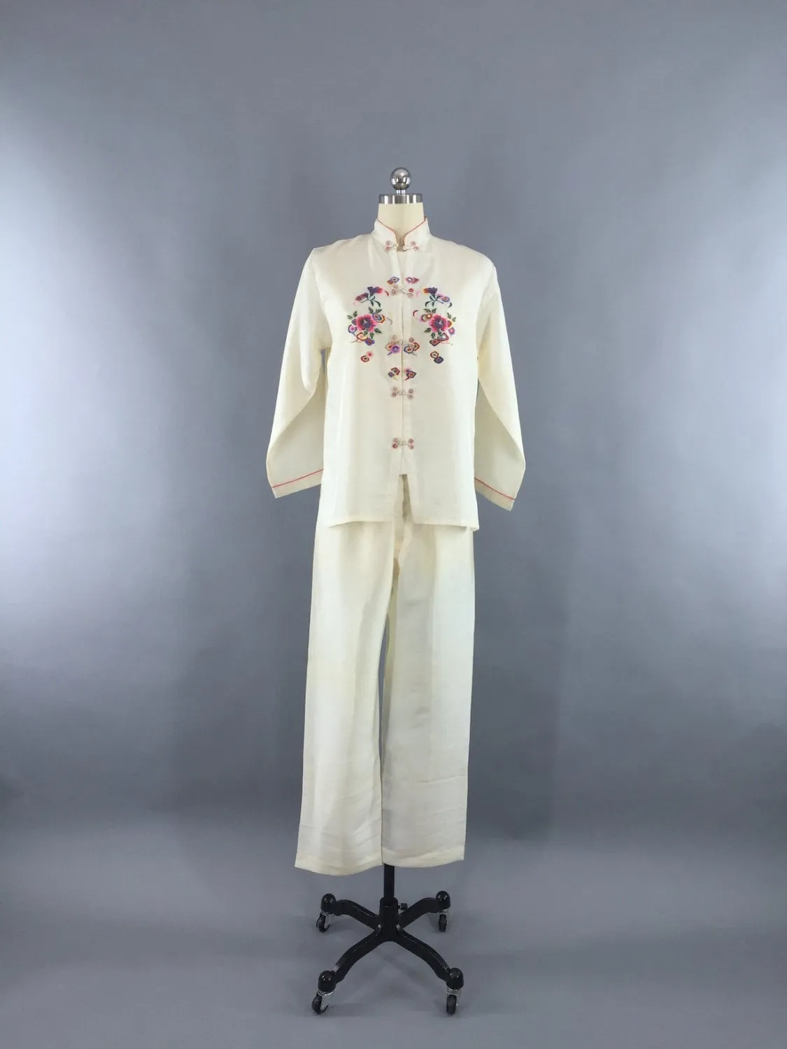 Vintage 1940s Pajamas Set / Art Deco Chinoiserie Loungewear