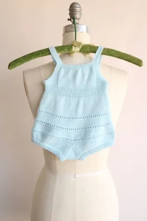 Vintage 1950s 1960s Blue Knit Baby Romper