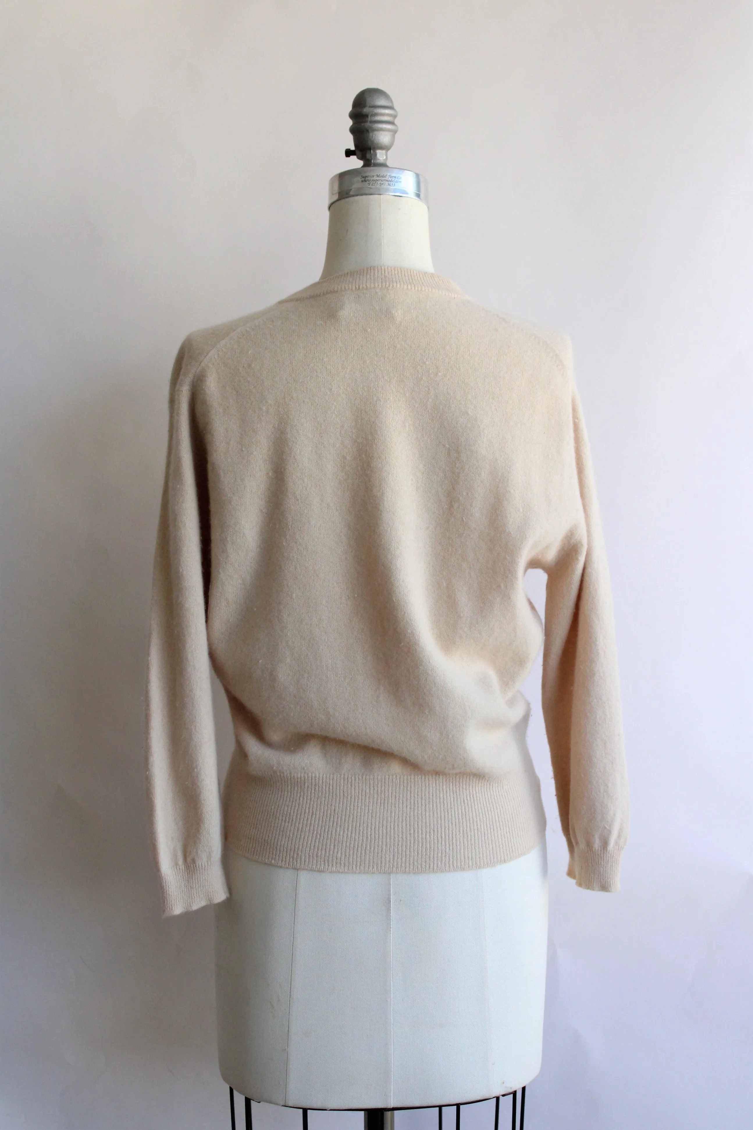 Vintage 1950s Cashmora Sweater With Brown Floral Embroidery