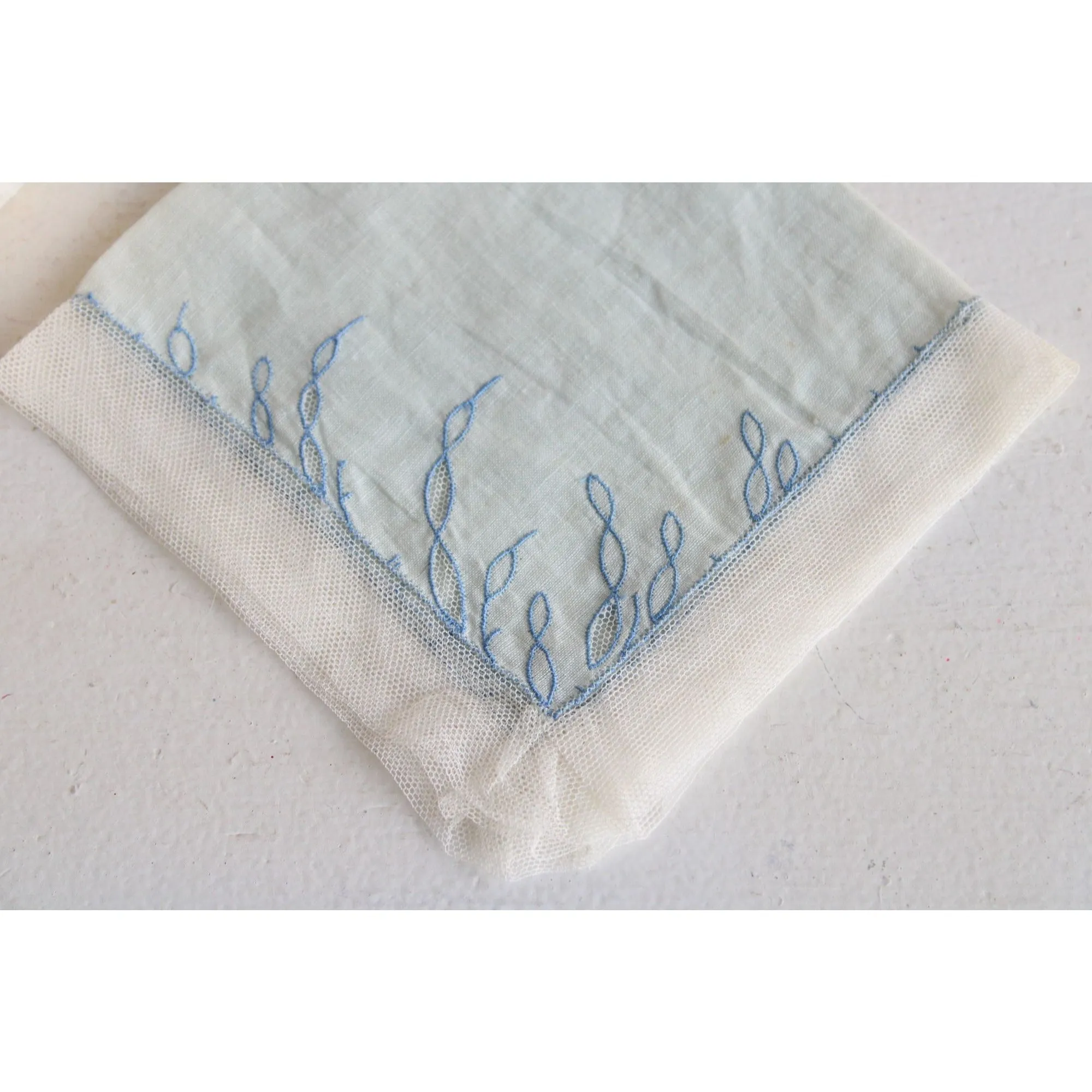 Vintage 1950s Mint Green Linen Handkerchief