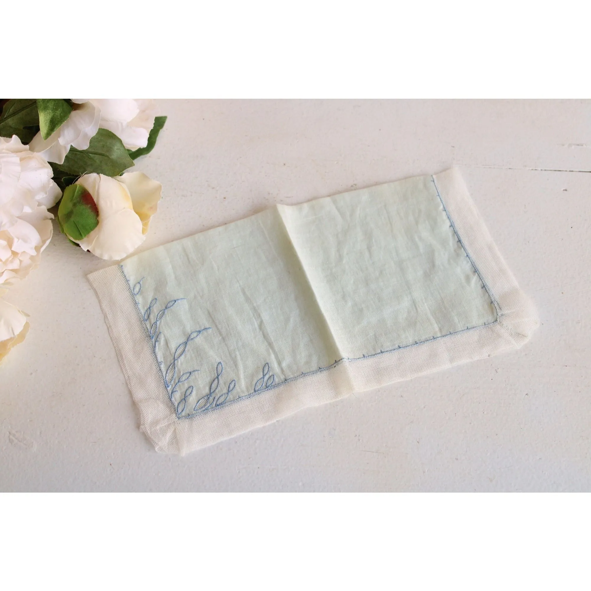 Vintage 1950s Mint Green Linen Handkerchief