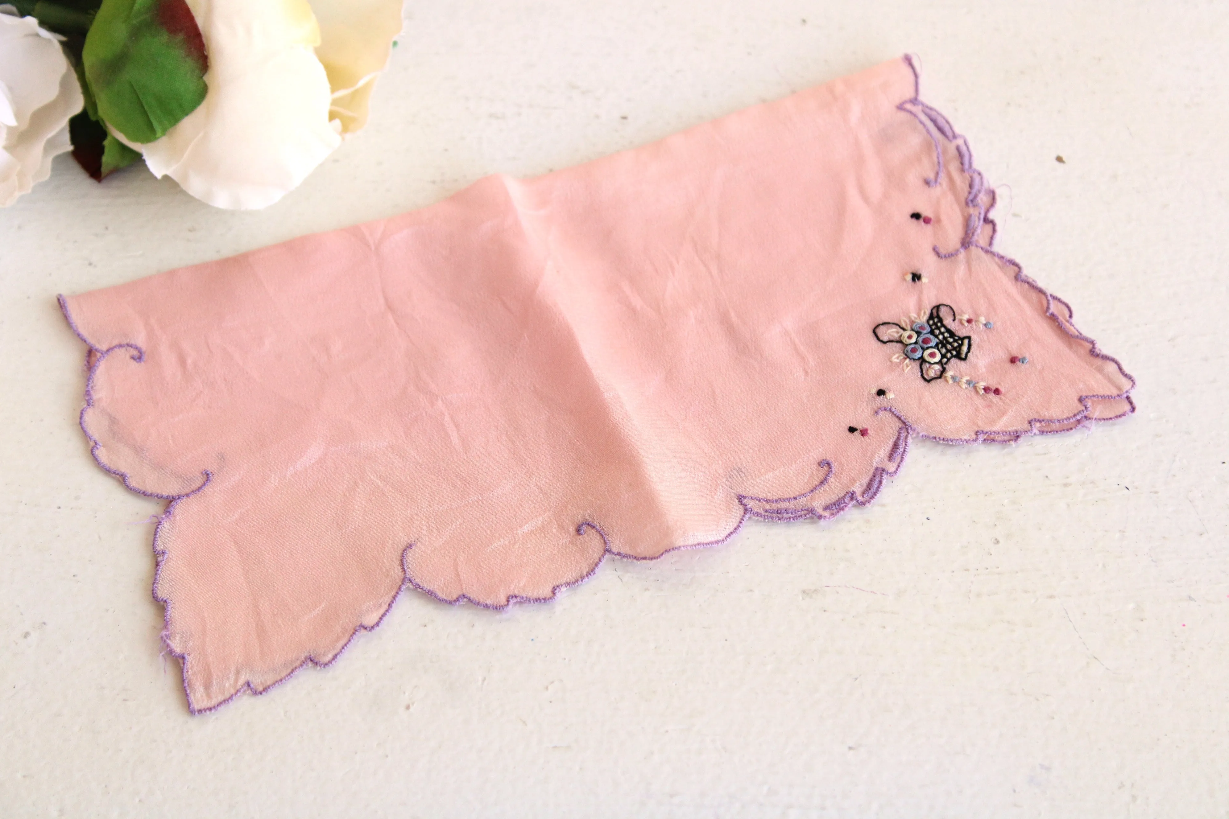 Vintage 1950s Pink Silk Handkerchief