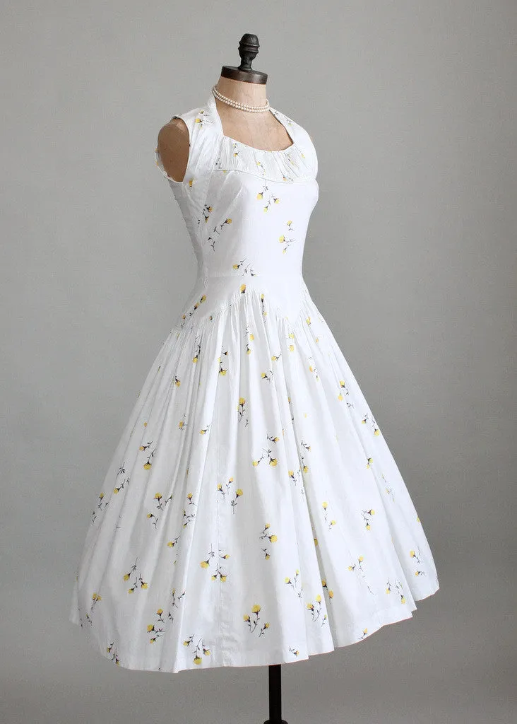 Vintage 1950s White Floral Cotton Sundress