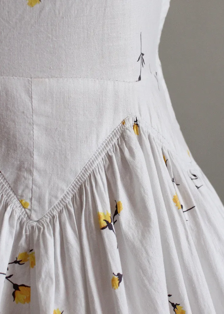 Vintage 1950s White Floral Cotton Sundress