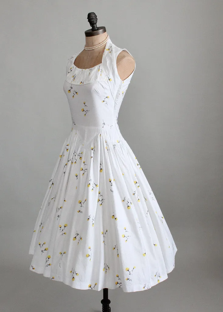 Vintage 1950s White Floral Cotton Sundress