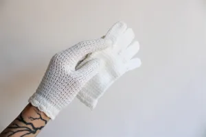 Vintage 1960s Winter White Knit Or Crochet Gloves