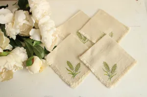 Vintage 1970s 1980s Set of Four Napkins with a Lavender or Wheat Print on Beige Linen