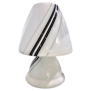 Vintage 1970s Italian Large White Table Lamp with Black Murrine Attributed to Vistosi