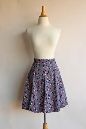 Vintage 1970s Skirt With Navy Blue Flowers