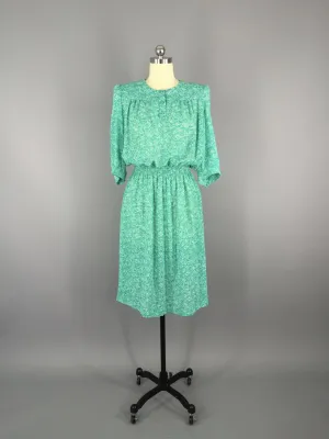 Vintage 1980s Dress / Mint Green Chiffon / Lady Carol