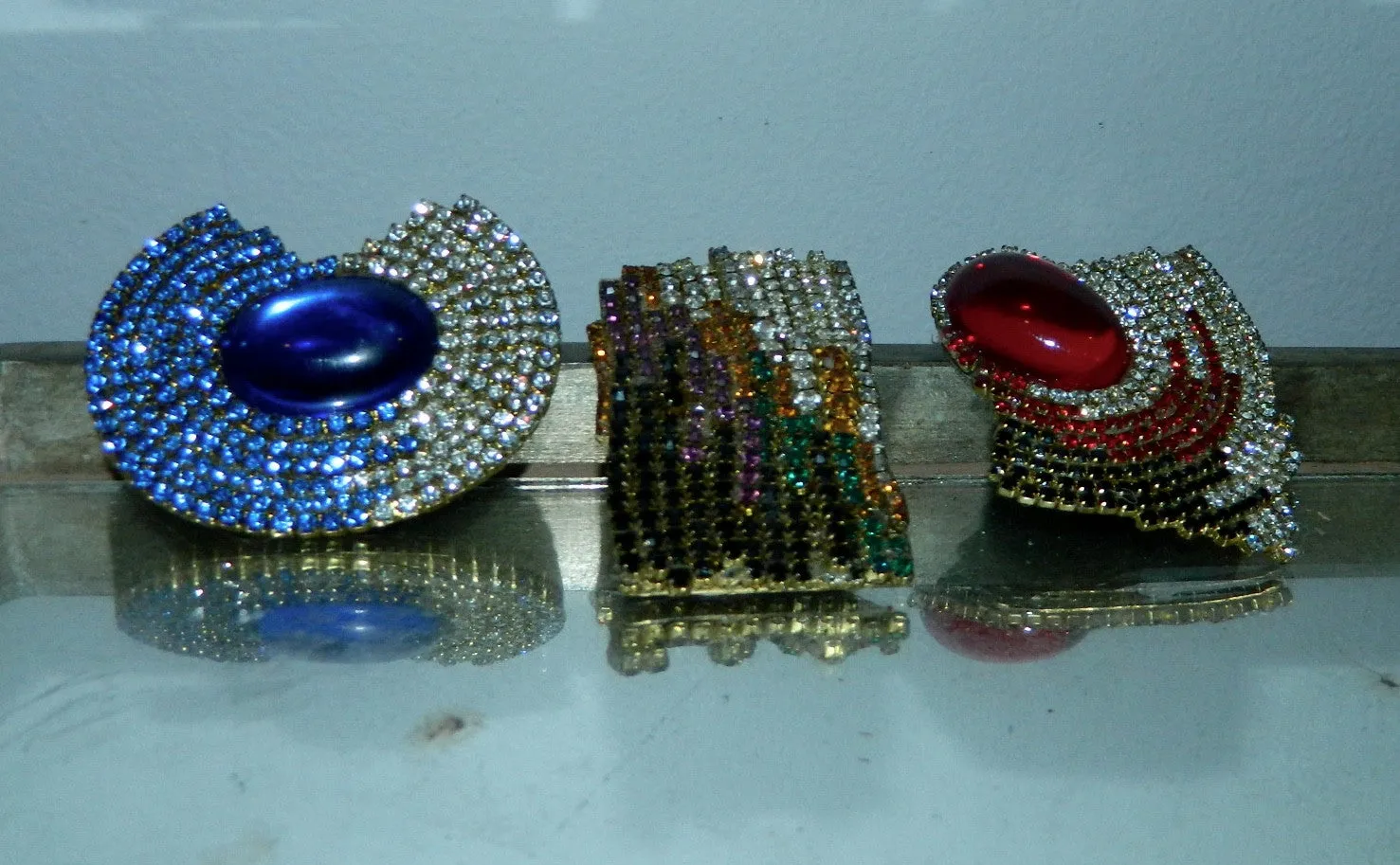 vintage 1980s rhinestone brooches / Randy B. Lang artist signed pins OOAK