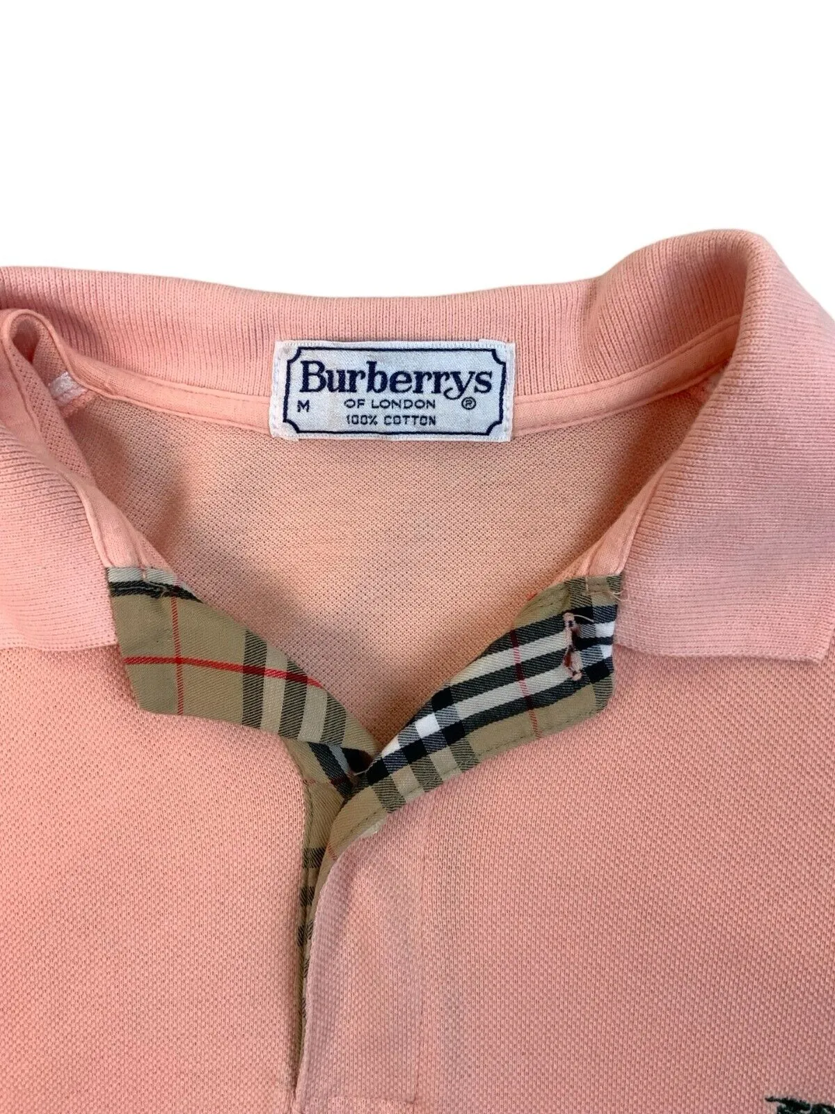 VINTAGE 80s BURBERRY POLO SHIRT SALMON PINK SIZE M