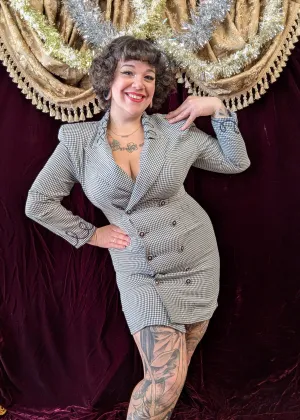 Vintage 80s Gingham Double Breasted Suit Dress