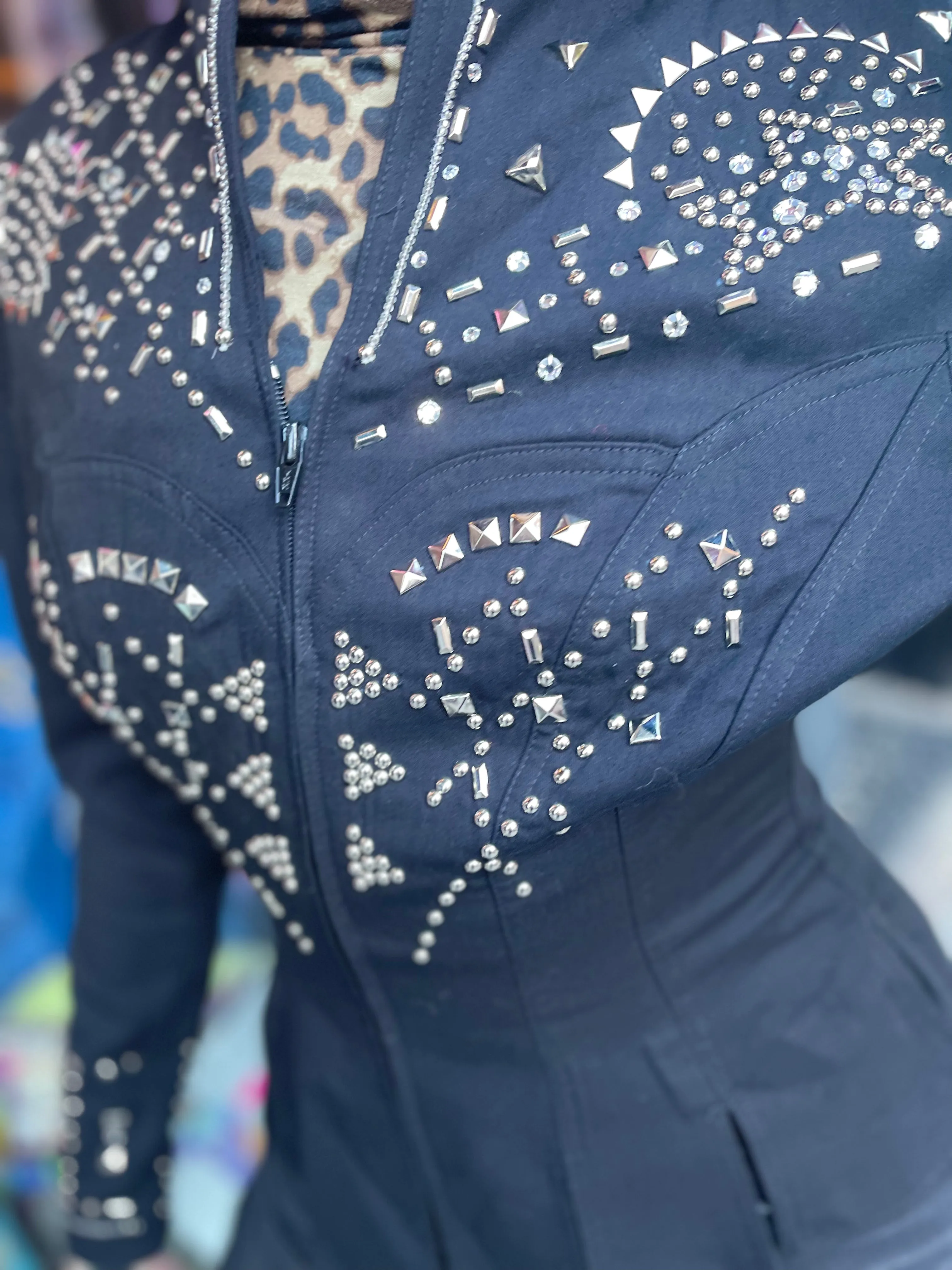 Vintage 90s Bedazzled Silver Studded Black Jacket