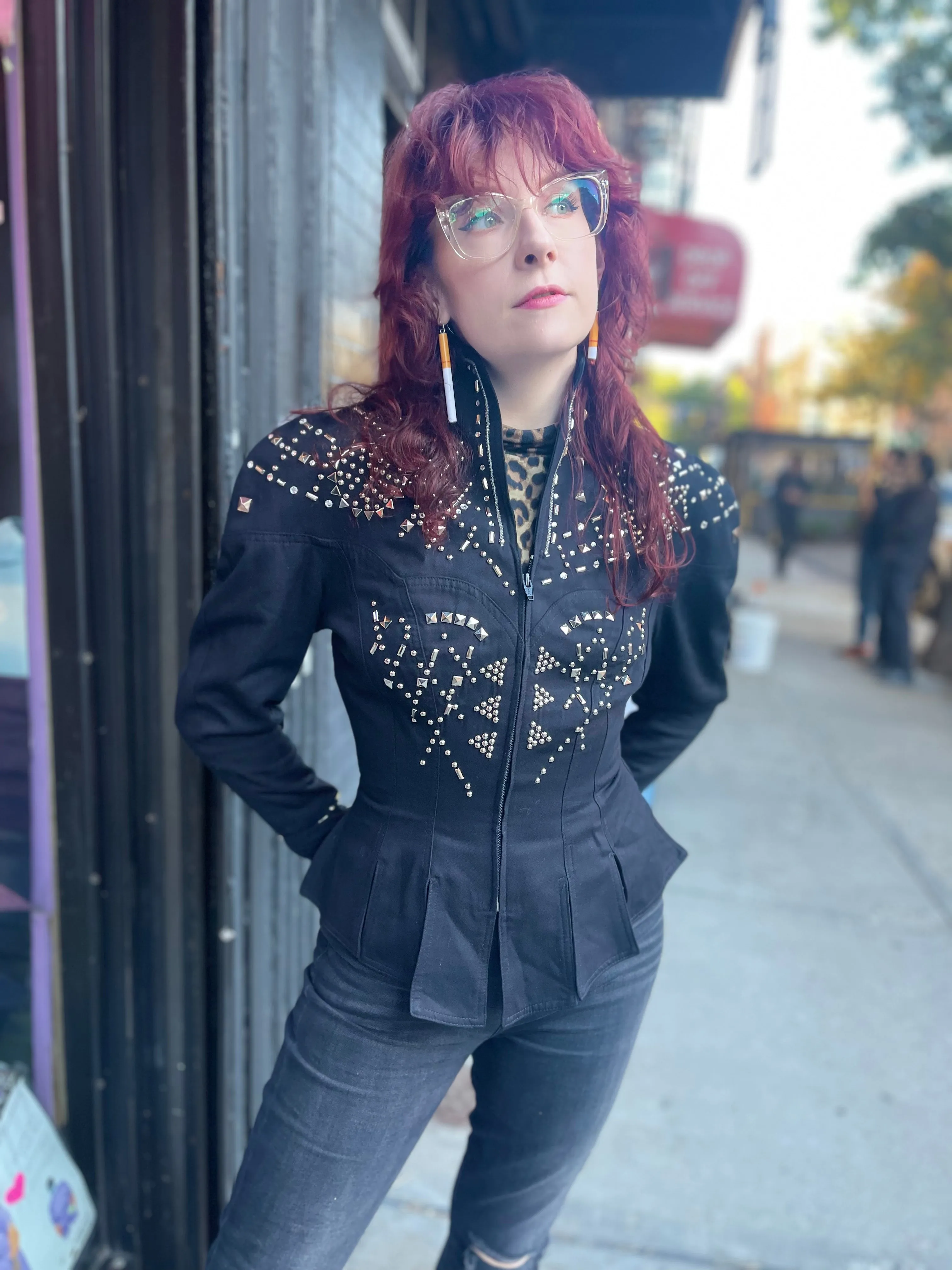 Vintage 90s Bedazzled Silver Studded Black Jacket