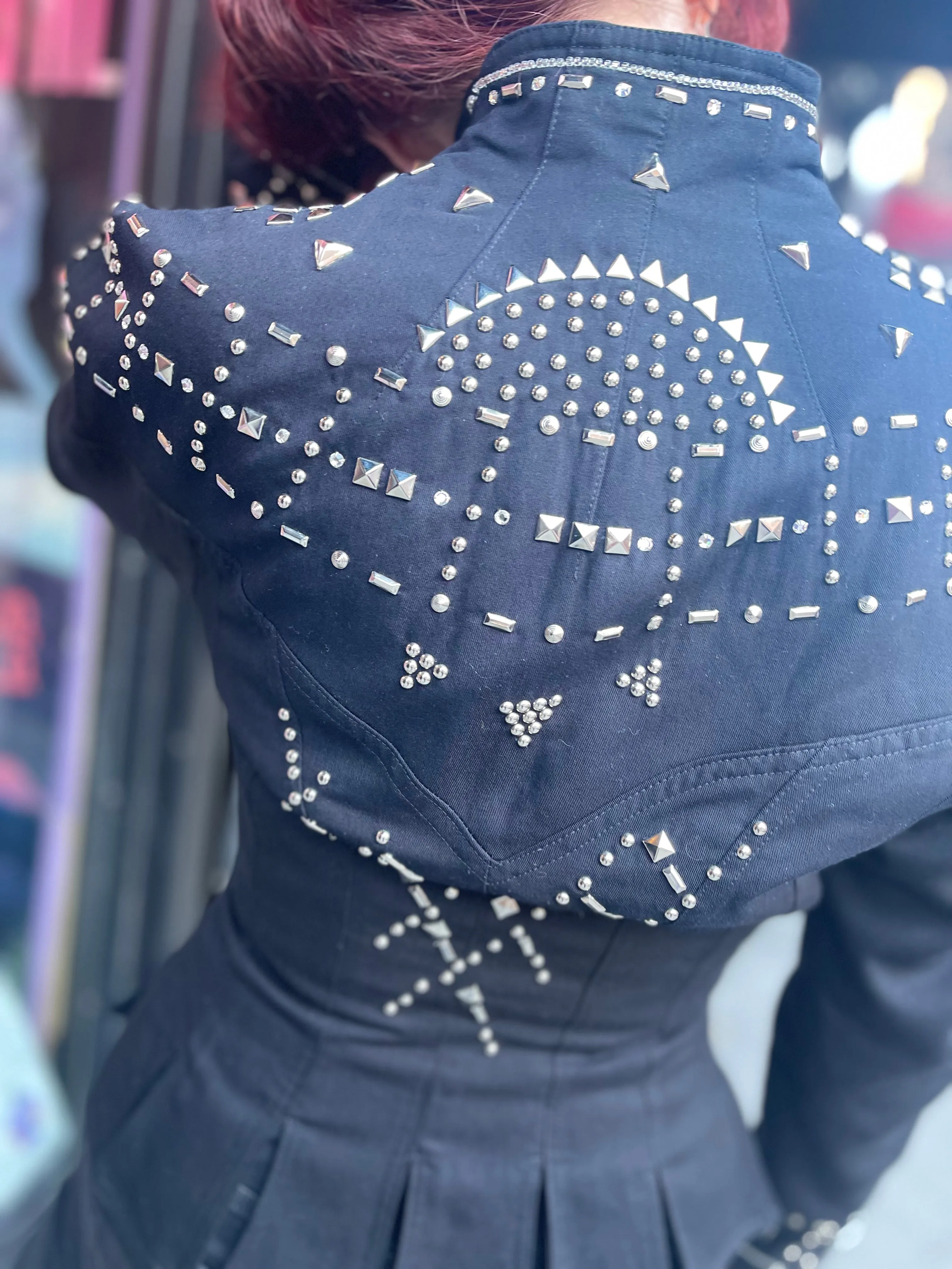 Vintage 90s Bedazzled Silver Studded Black Jacket