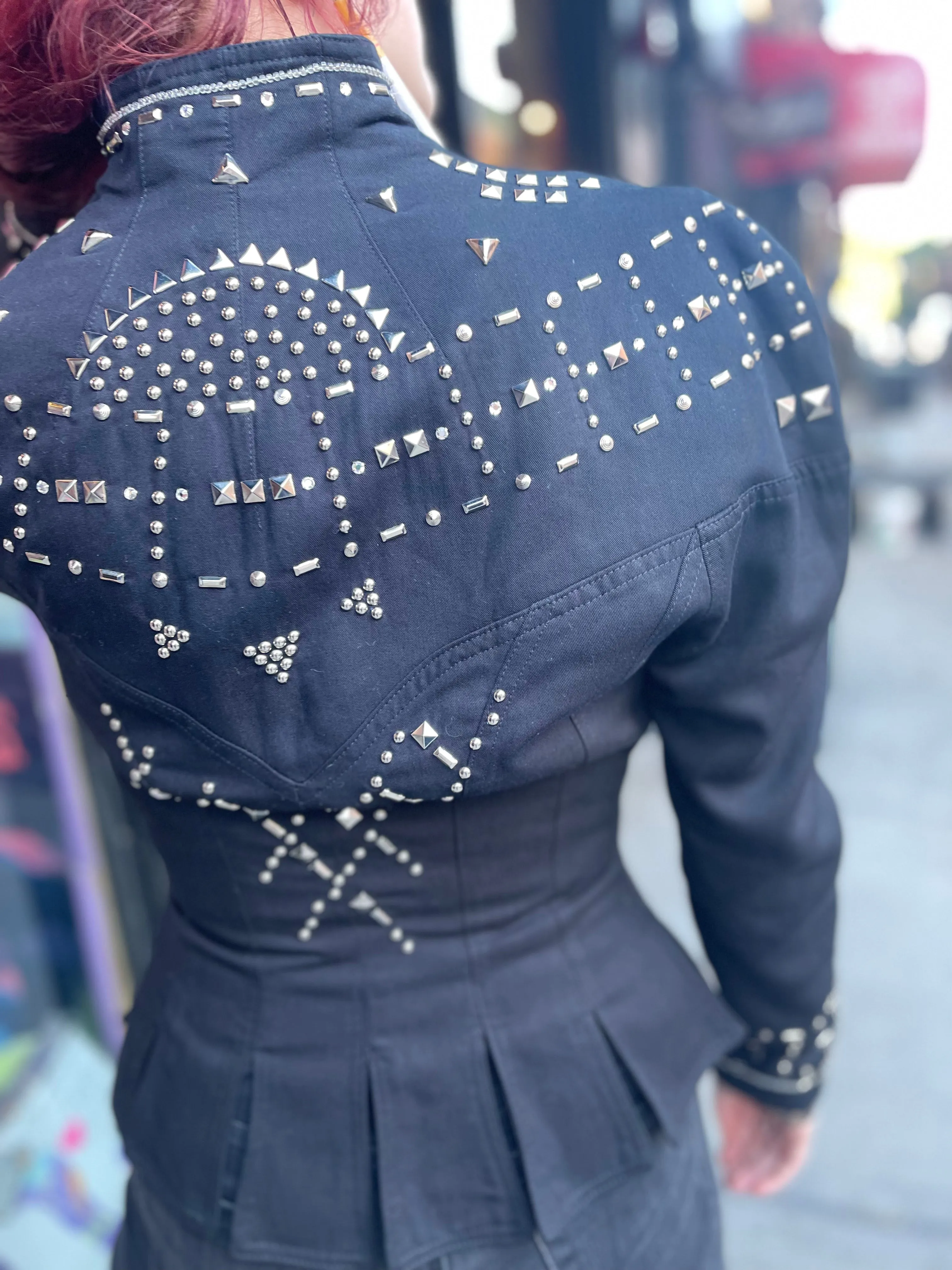 Vintage 90s Bedazzled Silver Studded Black Jacket