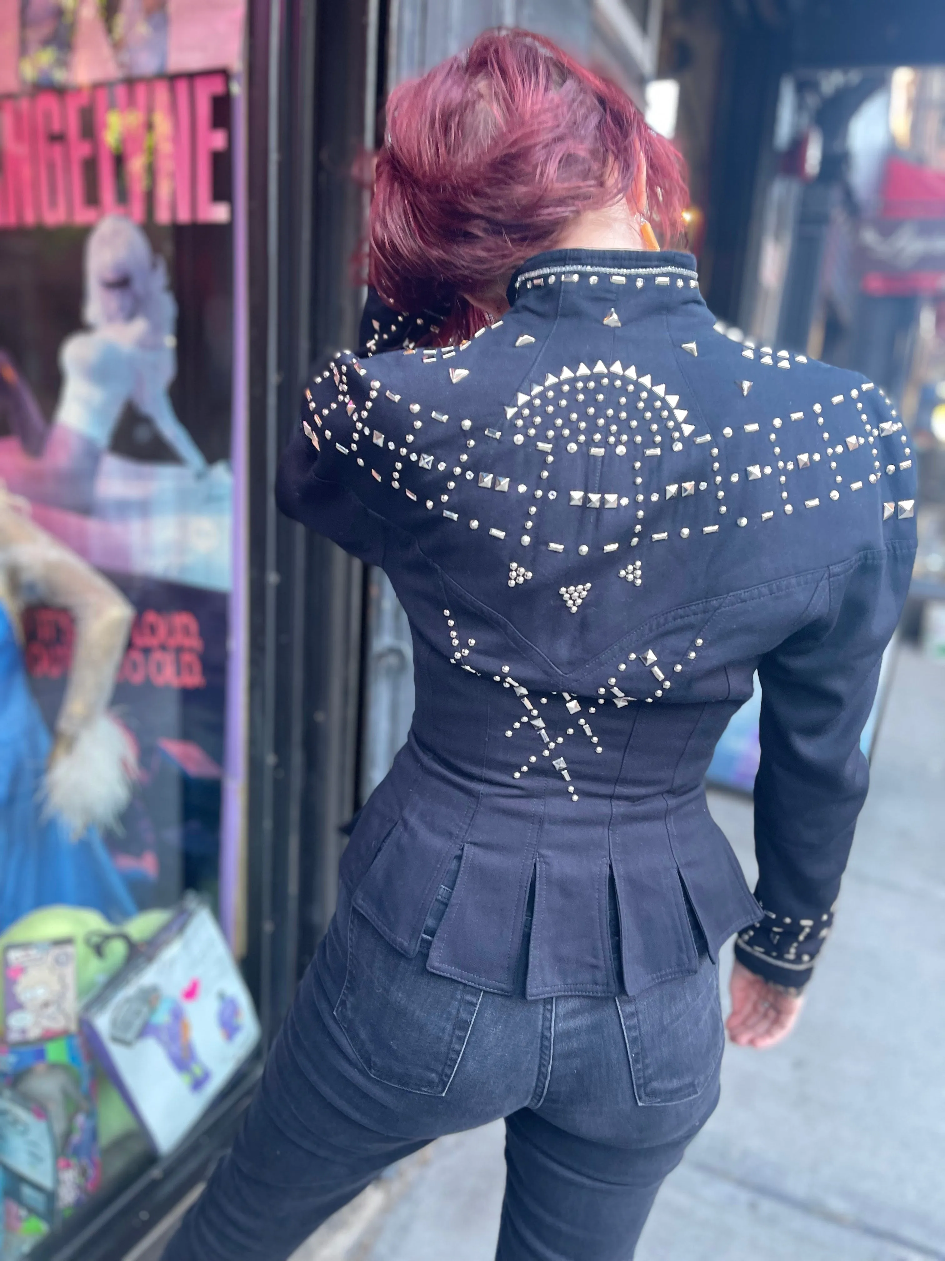 Vintage 90s Bedazzled Silver Studded Black Jacket