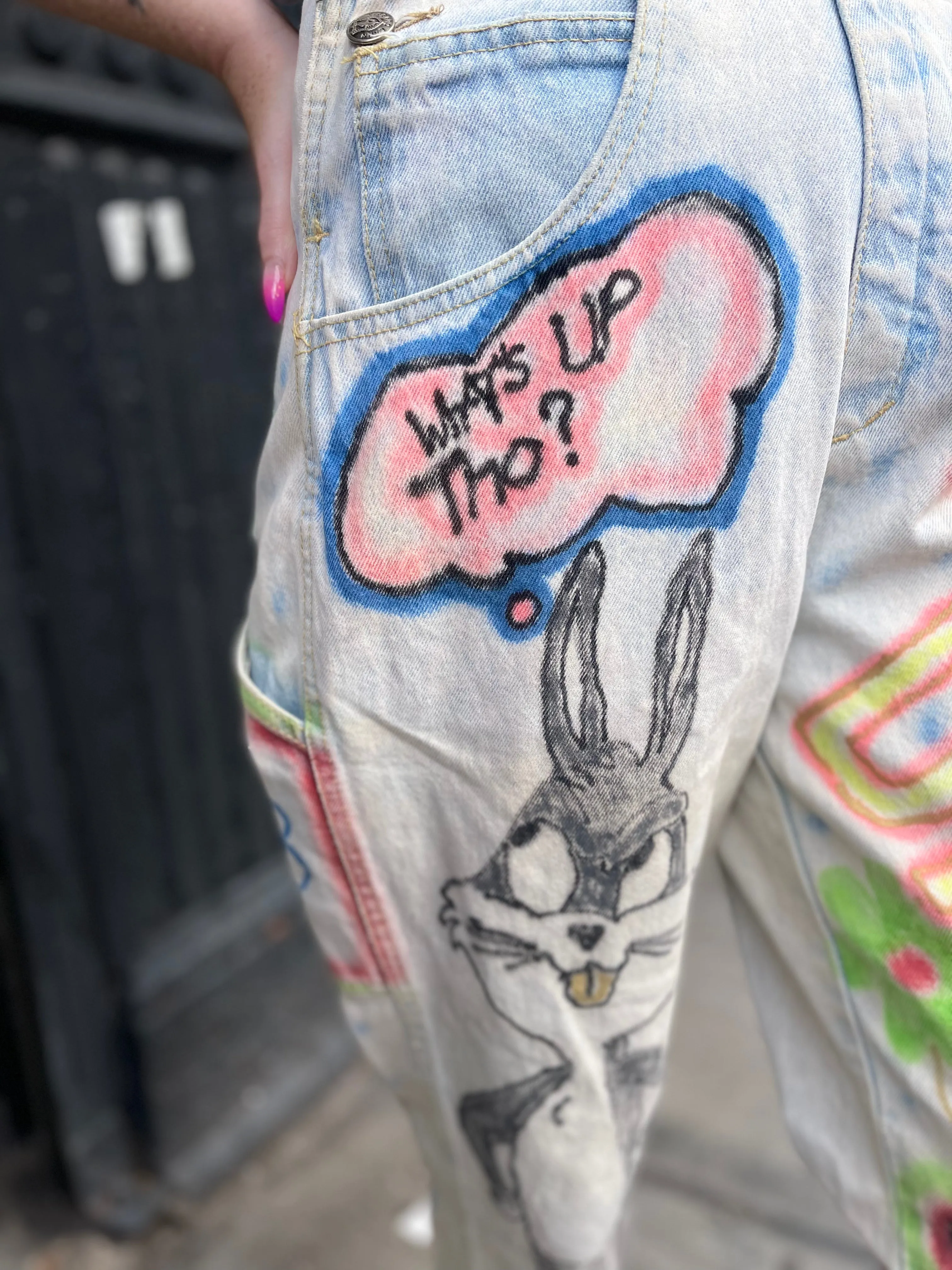 Vintage 90s Hand Illustrated Overalls