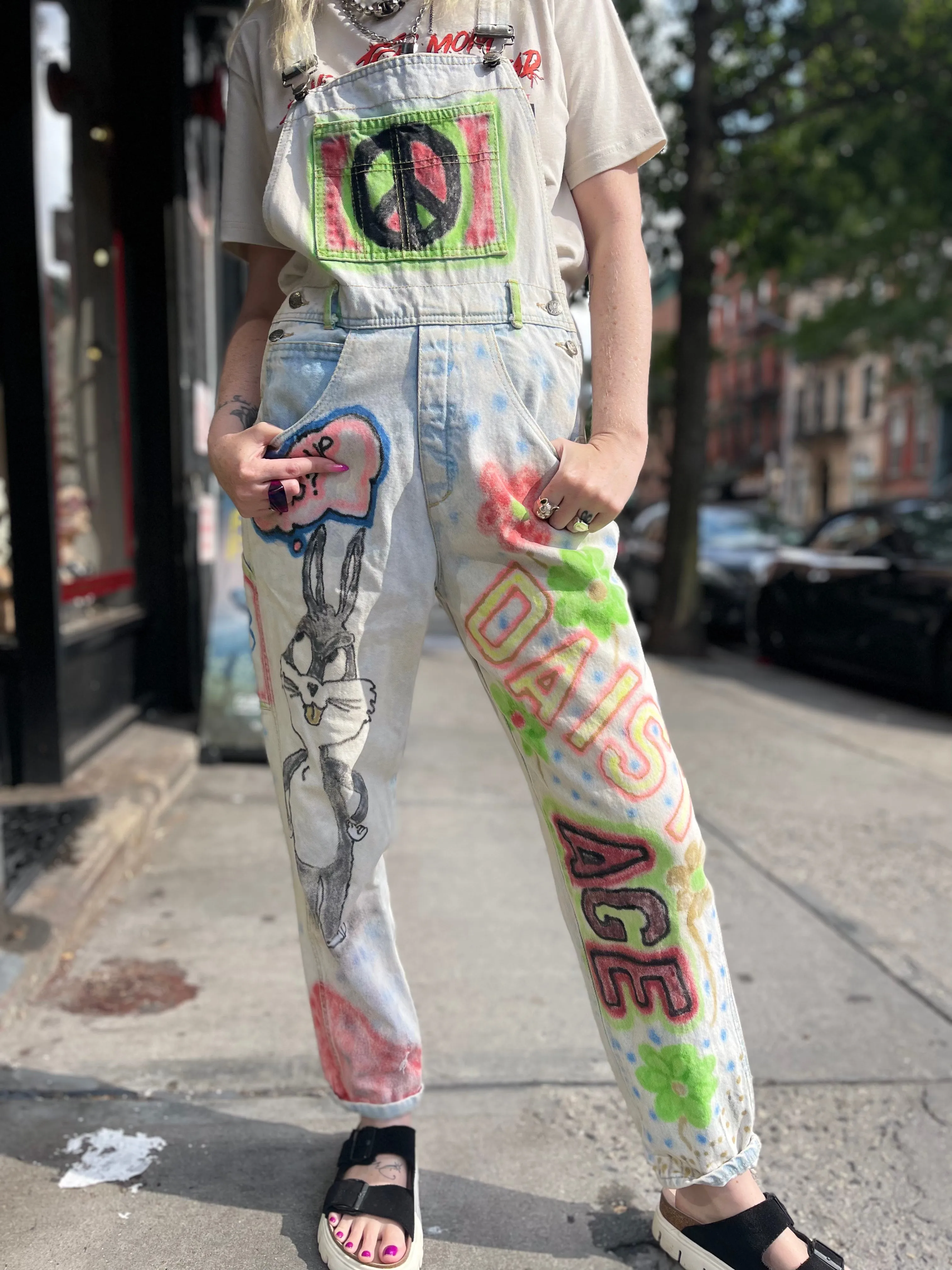 Vintage 90s Hand Illustrated Overalls