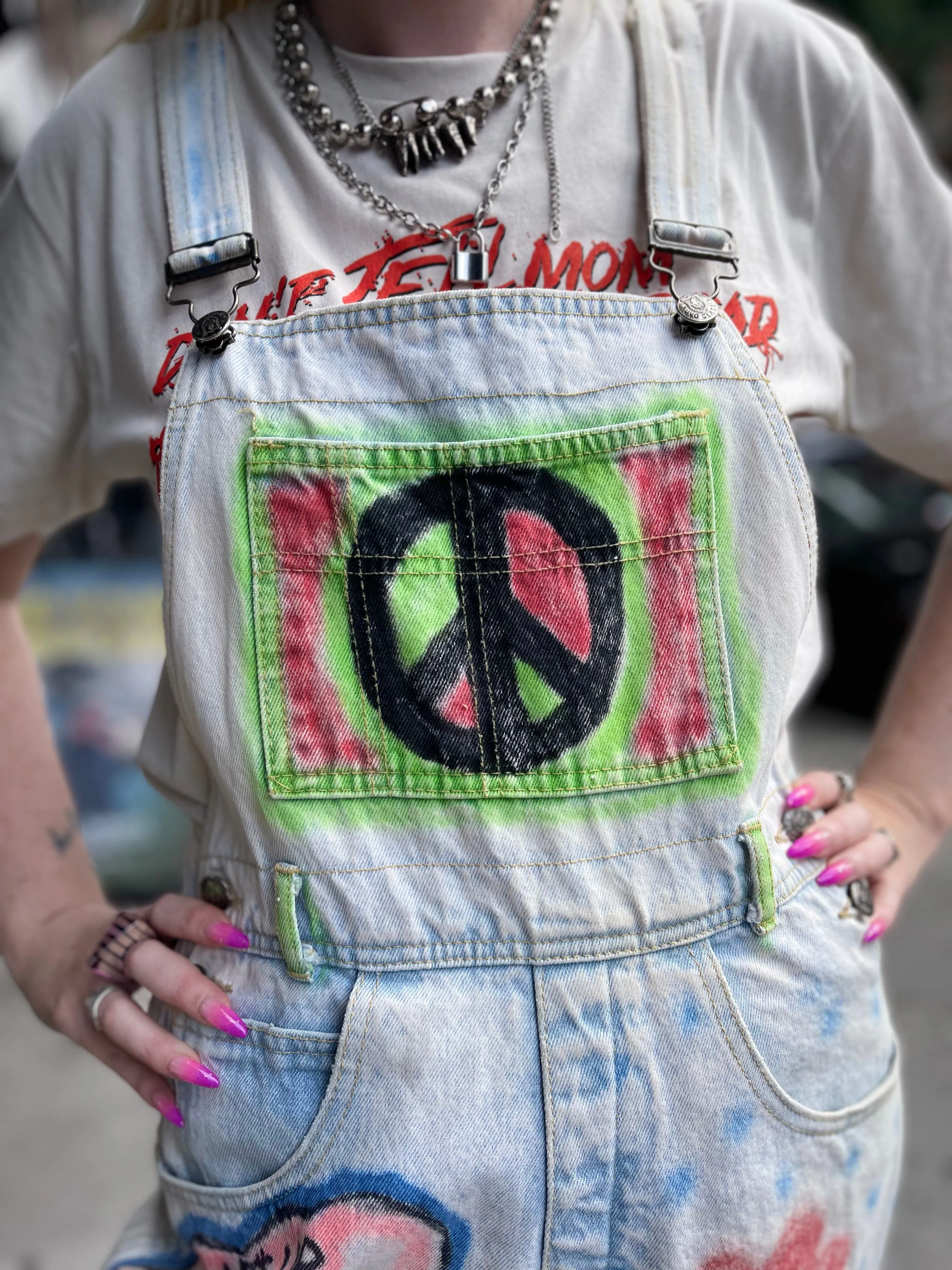 Vintage 90s Hand Illustrated Overalls