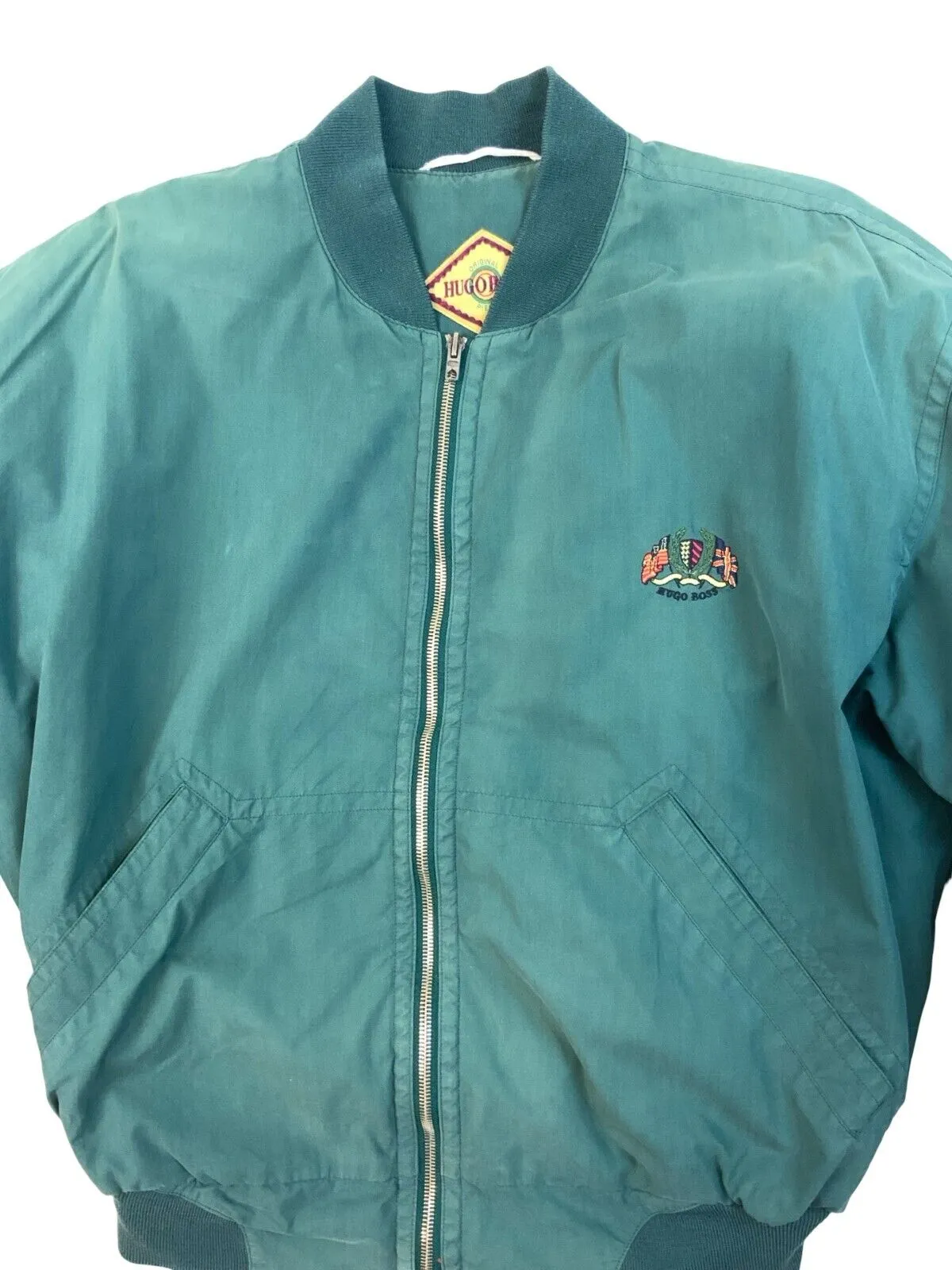 VINTAGE 90s HUGO BOSS BOMBER JACKET GREEN SIZE M 38R