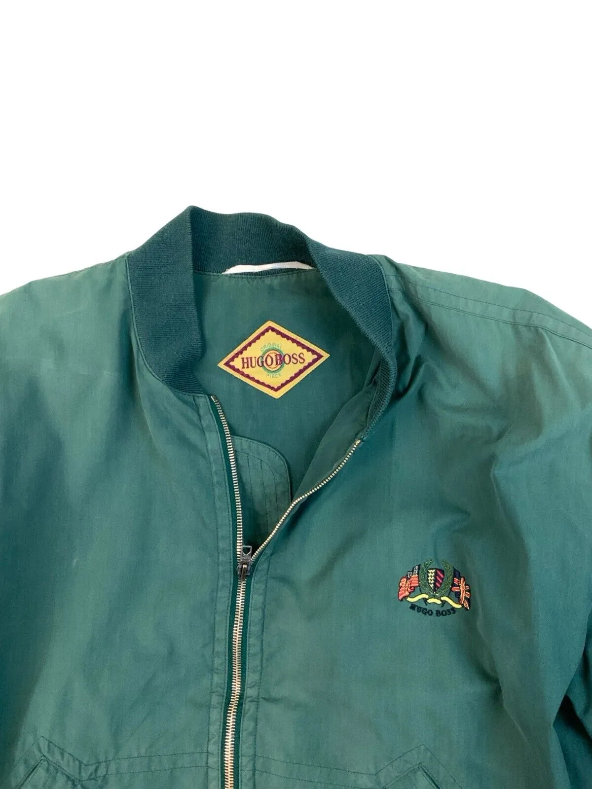 VINTAGE 90s HUGO BOSS BOMBER JACKET GREEN SIZE M 38R