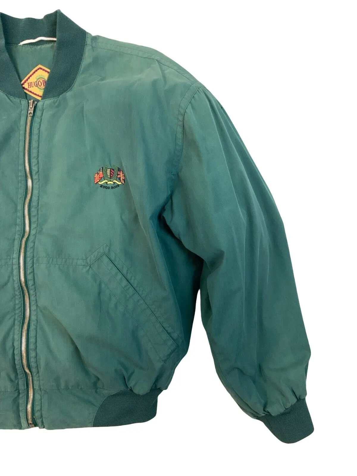 VINTAGE 90s HUGO BOSS BOMBER JACKET GREEN SIZE M 38R