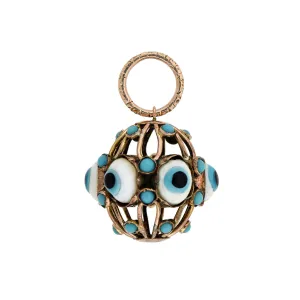 Vintage 9kt Glass "Evil Eye" Caged Ball Charm Pendant