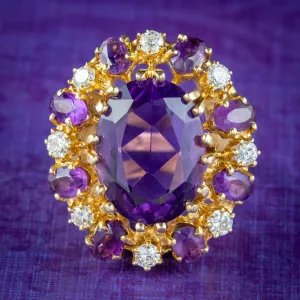 Vintage Amethyst Diamond Cluster Cocktail Ring 10ct Amethyst