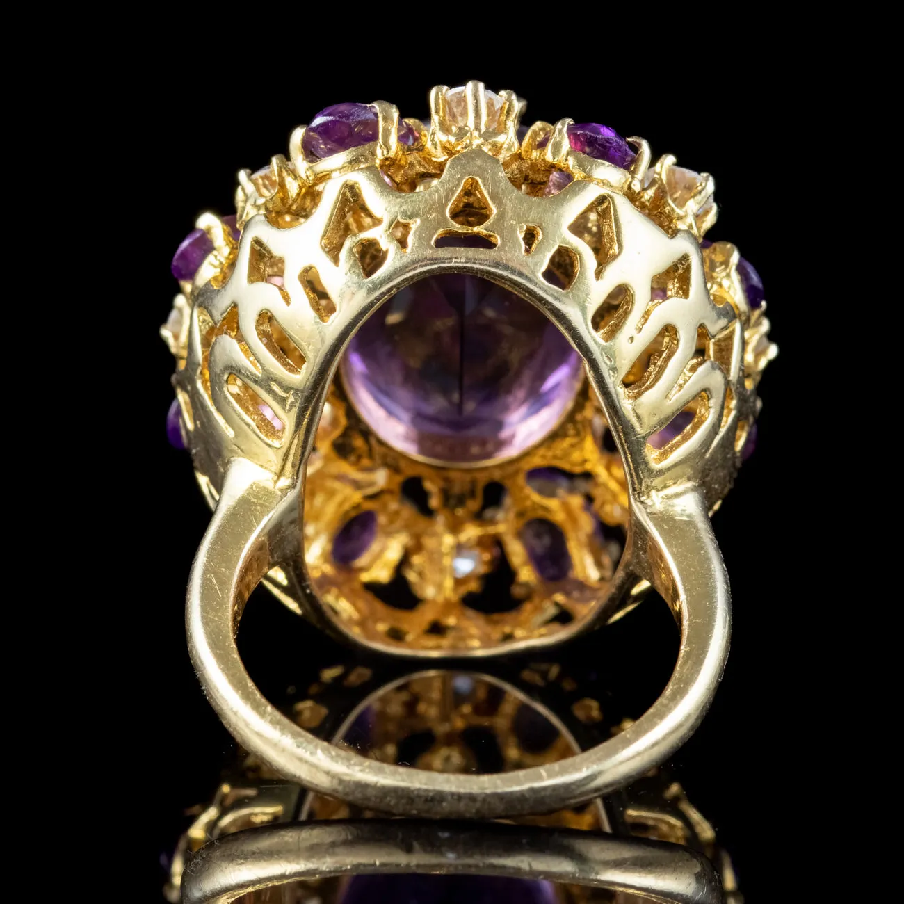 Vintage Amethyst Diamond Cluster Cocktail Ring 10ct Amethyst