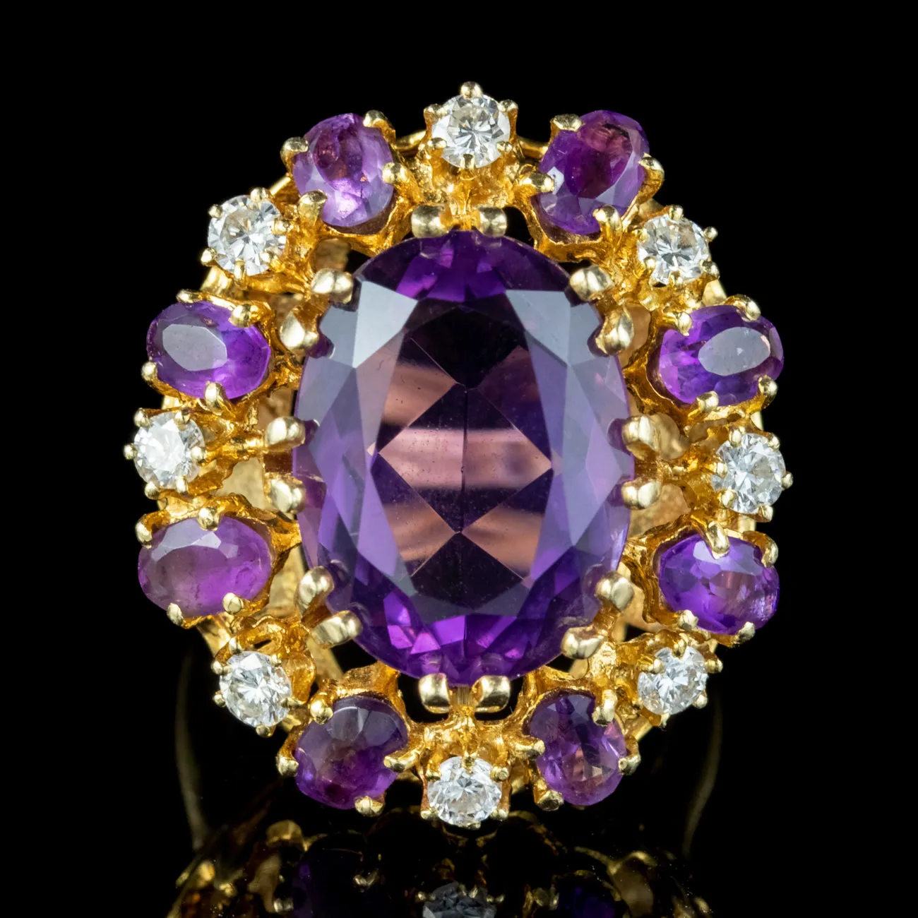 Vintage Amethyst Diamond Cluster Cocktail Ring 10ct Amethyst