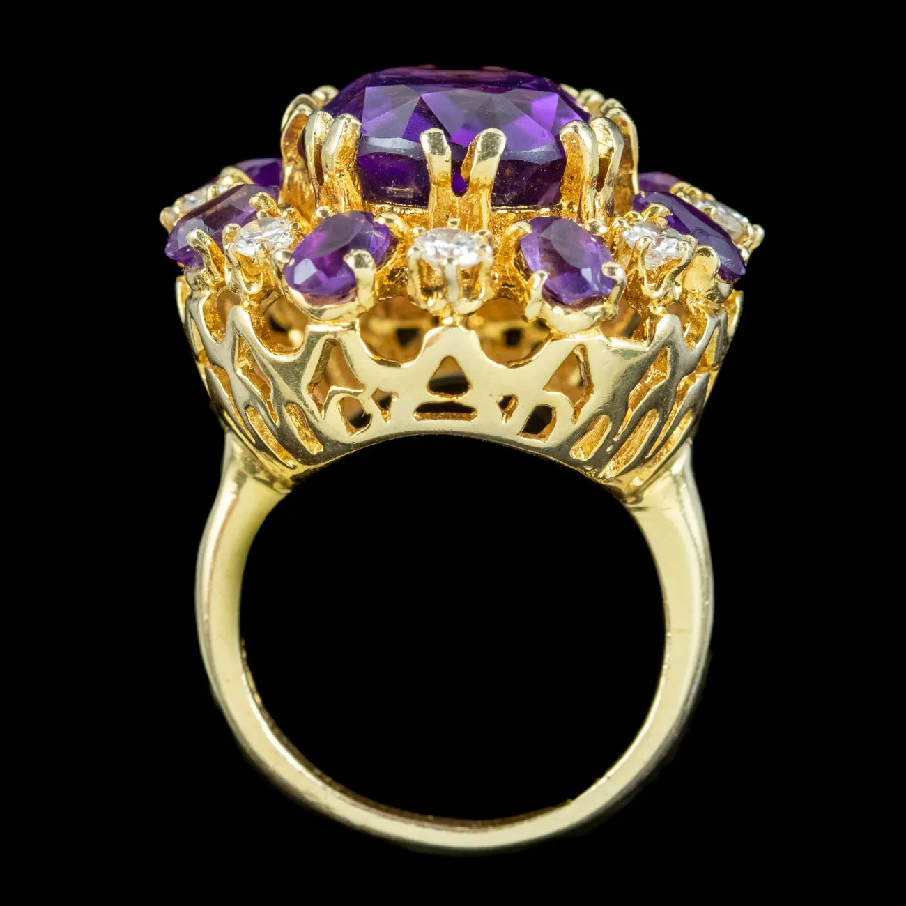 Vintage Amethyst Diamond Cluster Cocktail Ring 10ct Amethyst