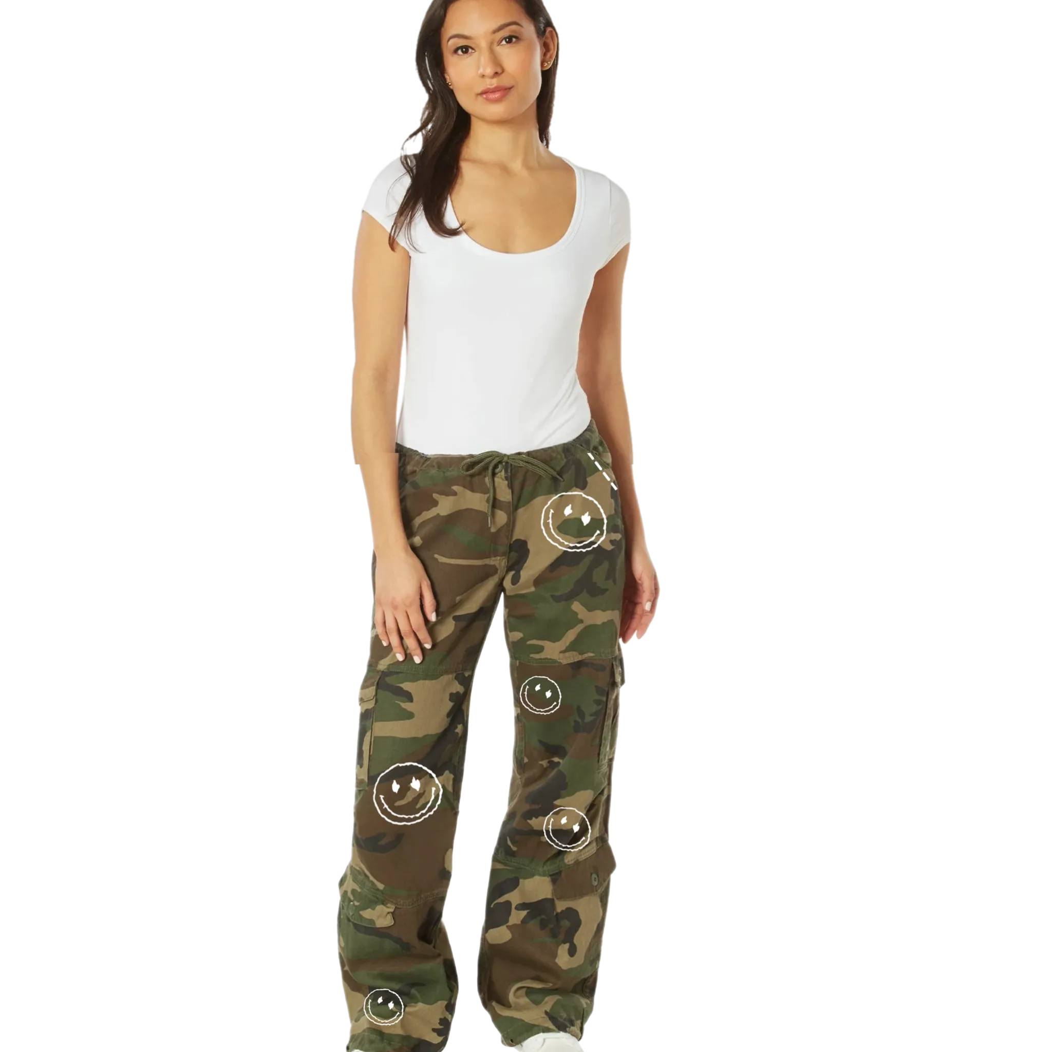 Vintage and Embroidery Smile Army Pants