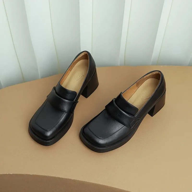 Vintage and Retro Square Toe and Heel Loafers for Women