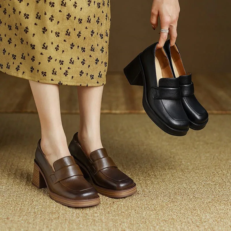 Vintage and Retro Square Toe and Heel Loafers for Women