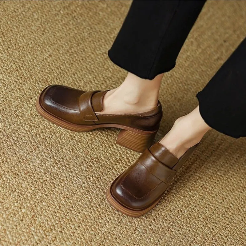 Vintage and Retro Square Toe and Heel Loafers for Women