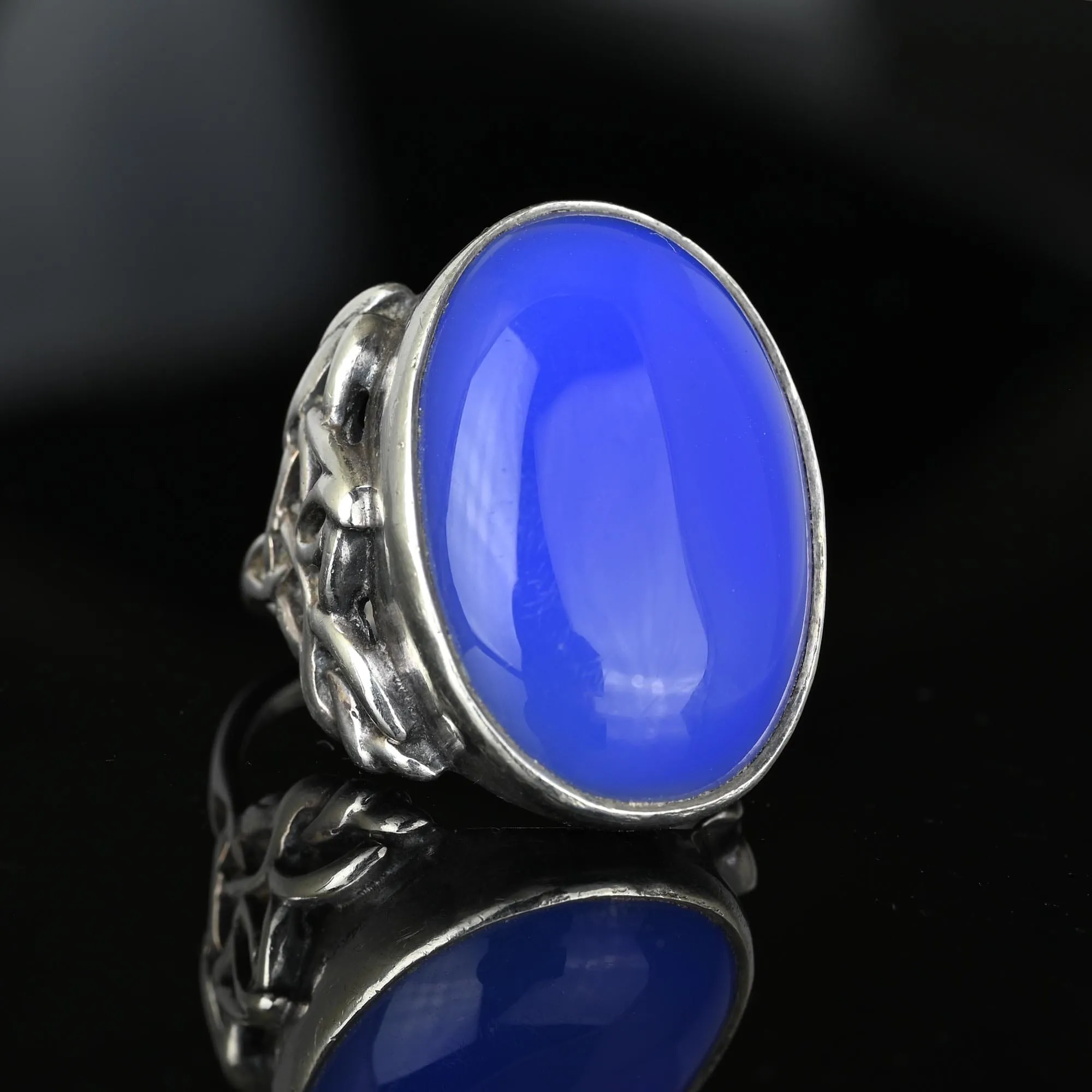 Vintage Arts & Crafts Style Blue Chalcedony Ring